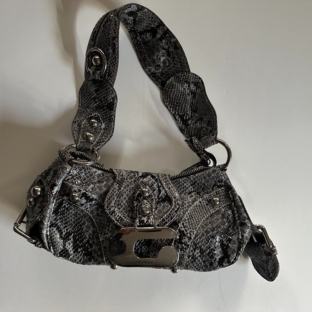 GUESS Gray Snakeskin Satchel Bag